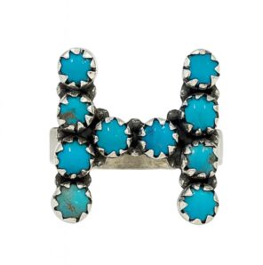 Letter "H" Kingman Turquoise 925 Silver ADJ Ring (REXT81-9)