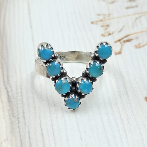 Letter "V" Kingman Turquoise 925 Silver ADJ Ring (REXT81-21) - Image 2
