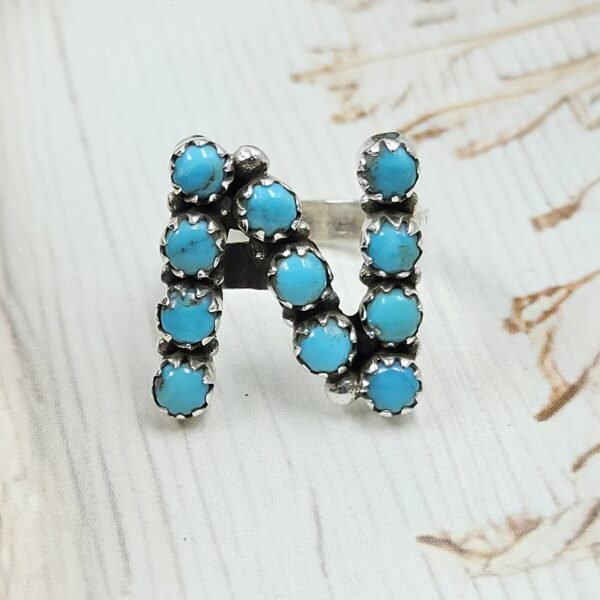 Letter "N" Kingman Turquoise 925 Silver ADJ Ring (REXT81-16) - Image 2