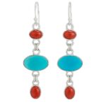 Coral & Kingman Turquoise 1.5" 925 Sterling Silver Earring (REXT110-15)