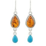 Amber & Kingman Turquoise 1.5" 925 Sterling Silver Earring (REXT110-18)