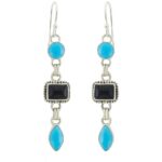 Black Onyx & Kingman Turquoise 1.5" 925 Sterling Silver Earring (REXT110-20)