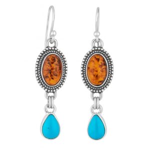Orange Kyanite & Kingman Turquoise 1.5" 925 Sterling Silver Earring (REXT110-17)
