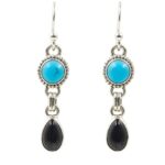 Black Onyx & Kingman Turquoise 1.5" 925 Sterling Silver Earring (REXT110-21)