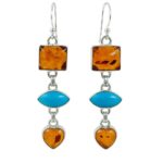 Amber & Kingman Turquoise 1.5" 925 Sterling Silver Earring (REXT110-16)