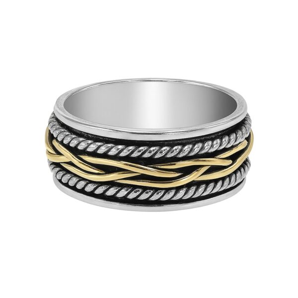 Two Tone Fidget Spinner Meditation 925 Sterling Silver Ring (REXT111-7)