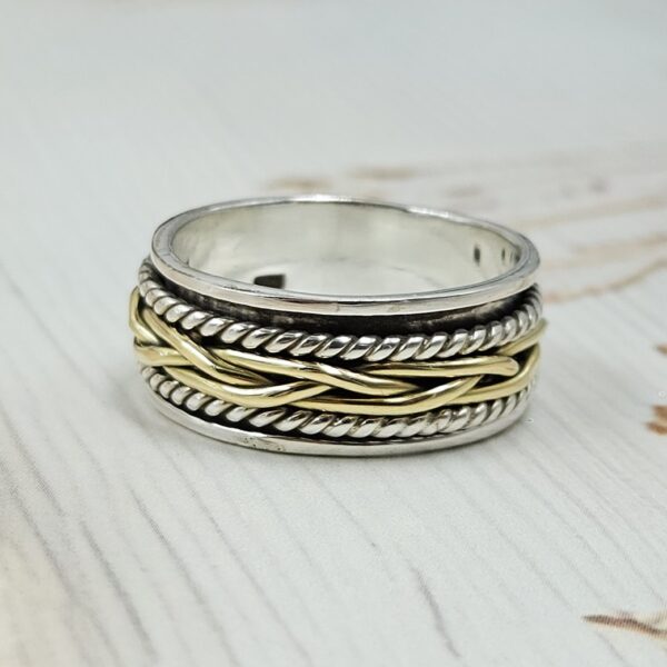 Two Tone Fidget Spinner Meditation 925 Sterling Silver Ring (REXT111-7) - Image 2