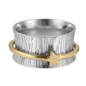 Two Tone Fidget Spinner Meditation 925 Sterling Silver Ring (REXT111-8)