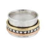 Three Tone Fidget Spinner Meditation 925 Sterling Silver Ring (REXT111-10)