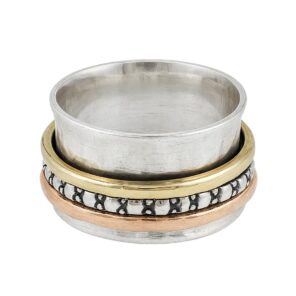 Three Tone Fidget Spinner Meditation 925 Sterling Silver Ring (REXT111-10)