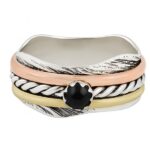 Black Onyx Three Tone Spinner Meditation 925 Silver Ring (REXT112-34)