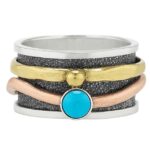 Kingman Turquoise Two Tone Spinner Meditation 925 Silver Ring (REXT112-47)