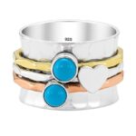 Kingman Turquoise Three Tone Spinner Meditation 925 Silver Ring (REXT112-17)