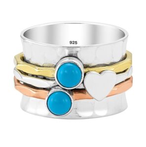 Kingman Turquoise Three Tone Spinner Meditation 925 Silver Ring (REXT112-17)