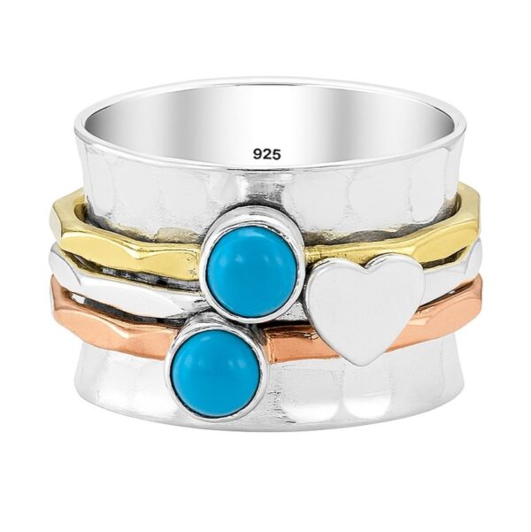 Kingman Turquoise Three Tone Spinner Meditation 925 Silver Ring (REXT112-17)