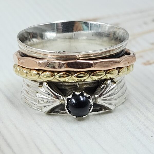 Black Onyx Three Tone Spinner Meditation Ring (REXT112-13) - Image 2