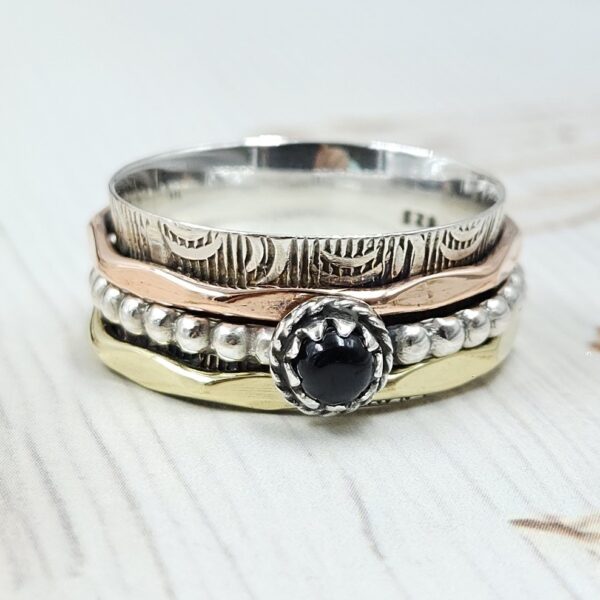 Black Onyx Three Tone Spinner Meditation Ring (REXT112-8) - Image 2