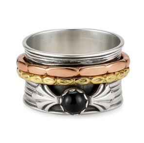 Black Onyx Three Tone Spinner Meditation Ring (REXT112-13)