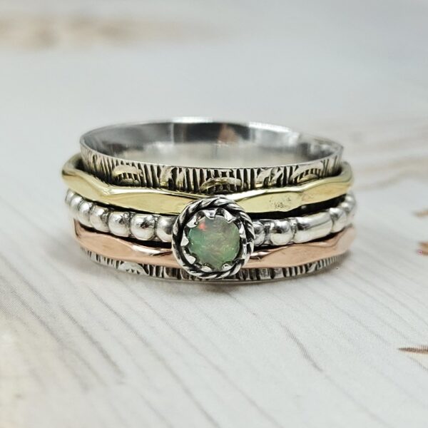 Ethiopian Opal Three Tone Spinner Meditation Ring (REXT112-6) - Image 2