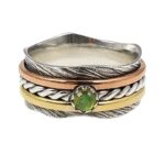 Peridot Three Tone Spinner Meditation 925 Silver Ring (REXT112-32)
