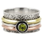 Peridot Three Tone Spinner Meditation 925 Silver Ring (REXT112-39)