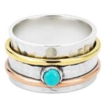 Kingman Turquoise Two Tone Spinner Meditation 925 Silver Ring (REXT112-43)