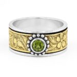 Peridot Two Tone Spinner Meditation 925 Silver Ring (REXT112-24)