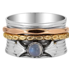 Rainbow Moonstone Three Tone Spinner Meditation Ring (REXT112-15)