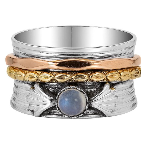 Rainbow Moonstone Three Tone Spinner Meditation Ring (REXT112-15)