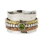 Peridot Three Tone Spinner Meditation 925 Silver Ring (REXT112-29)
