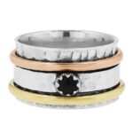 Black Onyx Two Tone Spinner Meditation 925 Silver Ring (REXT112-45)