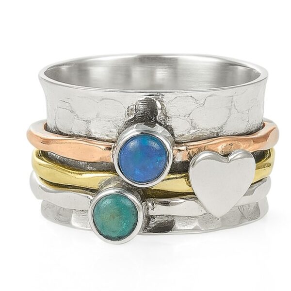 Ethiopian Opal Three Tone Spinner Meditation 925 Silver Ring (REXT112-20)