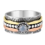 Rainbow Moonstone Three Tone Spinner Meditation Ring (REXT112-9)