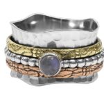 Rainbow Moonstone Three Tone Spinner Meditation 925 Silver Ring (REXT112-26)