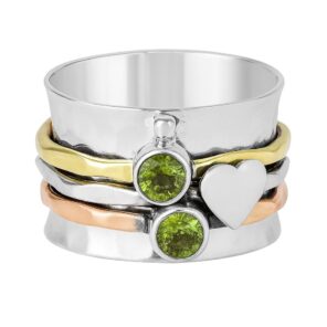 Peridot Three Tone Spinner Meditation 925 Silver Ring (REXT112-19)