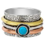 Kingman Turquoise Three Tone Spinner Meditation 925 Silver Ring (REXT112-37)