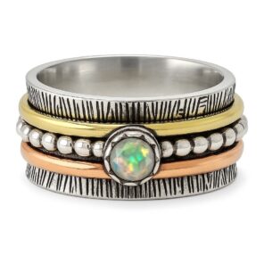 Ethiopian Opal Three Tone Spinner Meditation Ring (REXT112-6)