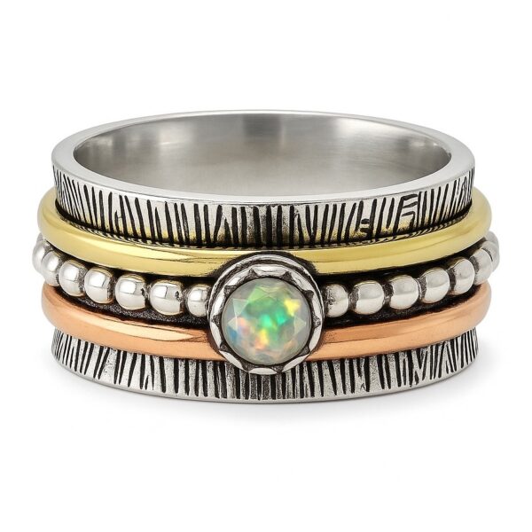 Ethiopian Opal Three Tone Spinner Meditation Ring (REXT112-6)