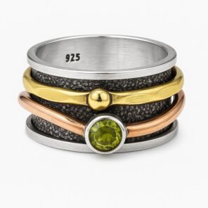Peridot Two Tone Spinner Meditation 925 Silver Ring (REXT112-49)
