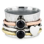 Black Onyx Three Tone Spinner Meditation 925 Silver Ring (REXT112-18)