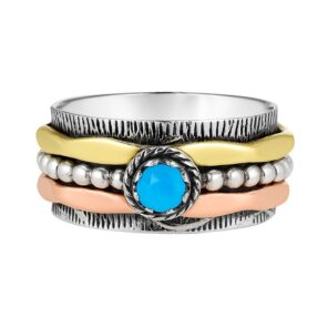 Kingman Turquoise Three Tone Spinner Meditation Ring (REXT112-7)