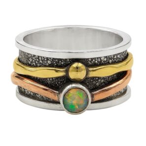 Ethiopian Opal  Two Tone Spinner Meditation 925 Silver Ring (REXT112-50)