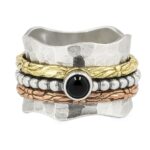 Black Onyx Three Tone Spinner Meditation 925 Silver Ring (REXT112-28)