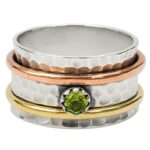 Peridot Two Tone Spinner Meditation 925 Silver Ring (REXT112-42)