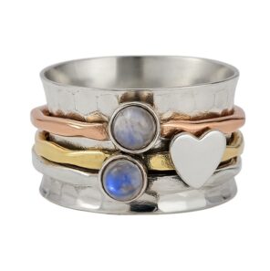 Rainbow Moonstone Three Tone Spinner Meditation Ring (REXT112-16)
