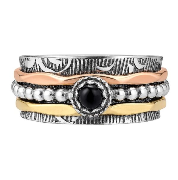Black Onyx Three Tone Spinner Meditation Ring (REXT112-8)