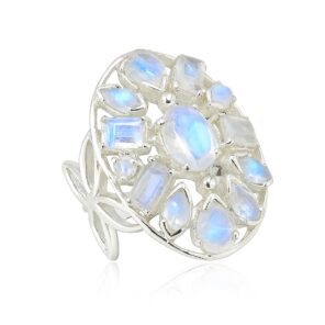 Rainbow Moonstone 925 Sterling Silver Ring (REXT6-86)