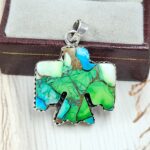 Eagle Carved Peacock Dahlia Turquoise 925 Sterling Silver Pendant (RS113-319)