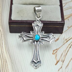 Cross Kingman Turquoise Southwest 2" 925 Sterling Silver Pendant (RS16-205)