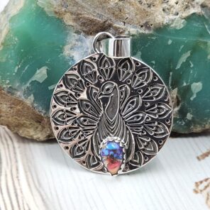 Southwest Pink Dahlia Turquoise 1.25" 925 Sterling Silver Pendant (REXT10-32)
